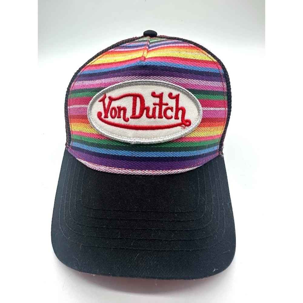 Von Dutch Rainbow Striped Trucker Hat Black Mesh Snapback One Size Unisex USA